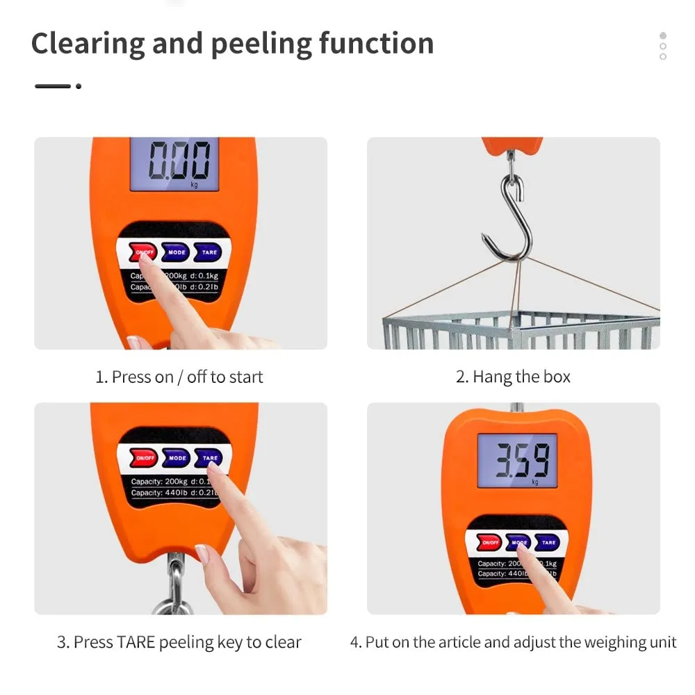 200kg/440lb Crane Scale Digital Industrial Hanging Scale Heavy Duty Hanging Hook Scales Stainless Steel Weighing Indoor&Outdoor(D)