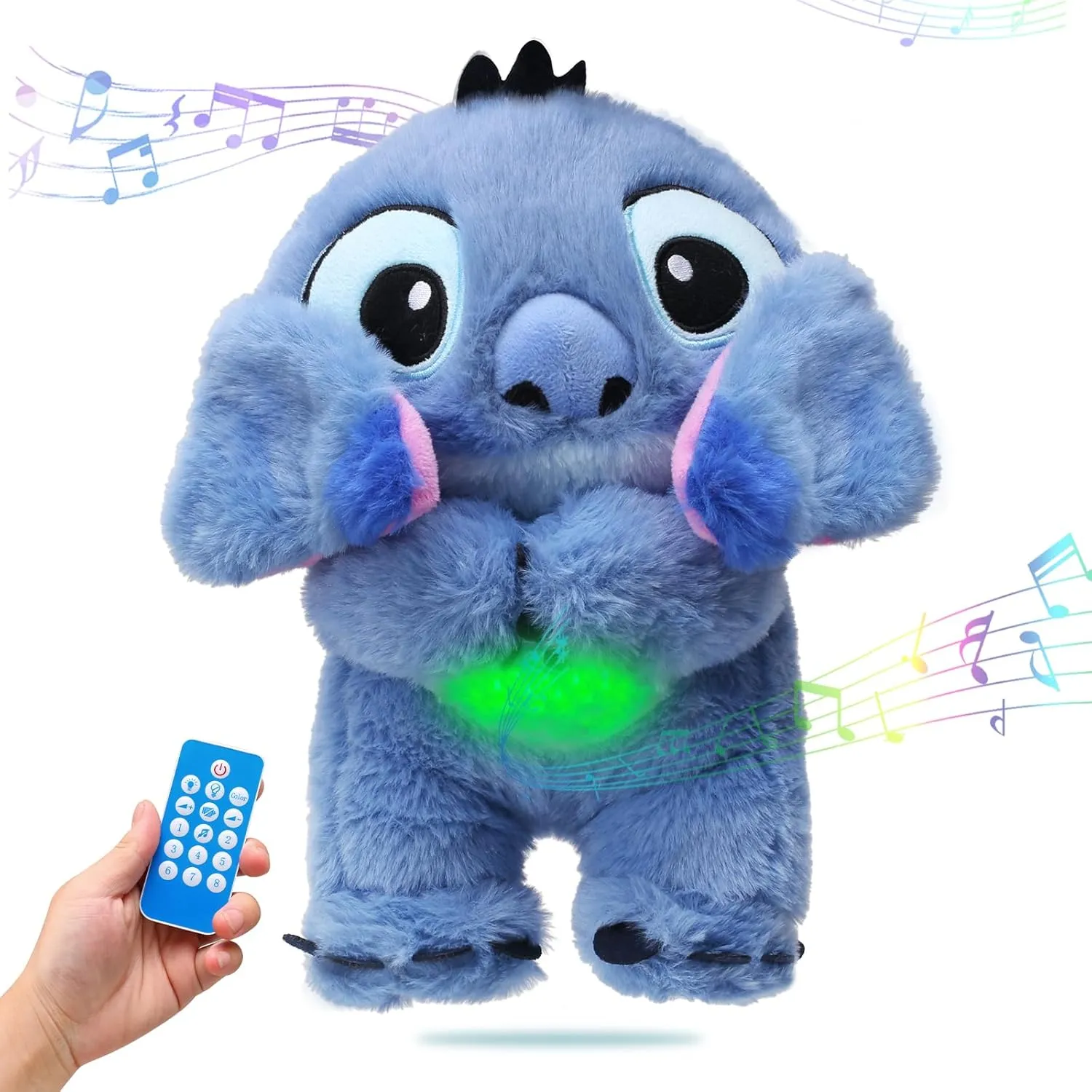 2025 Upgraded Anxiety Relief Plush Toy with Breathing Function, Multicolor Lights, Soothing Music, Volume Control & Remote