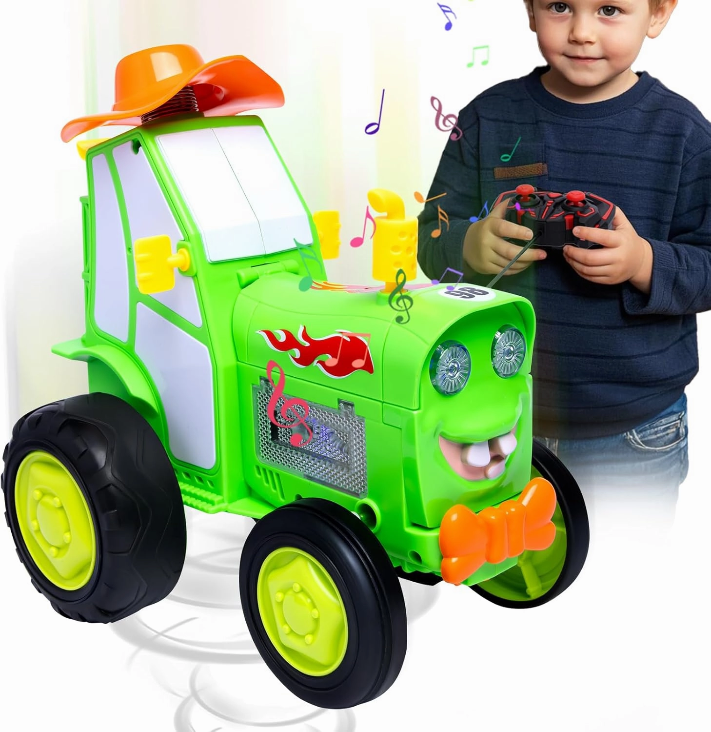 2025 Crazy Jumping Car Toys- Toy Cars Remote Control Truck with Light & Music, Dinosaur Toys for Kids, Scale RC Truck with 360° Spins and Drifting, Toys for Ages 4-8 (Green)