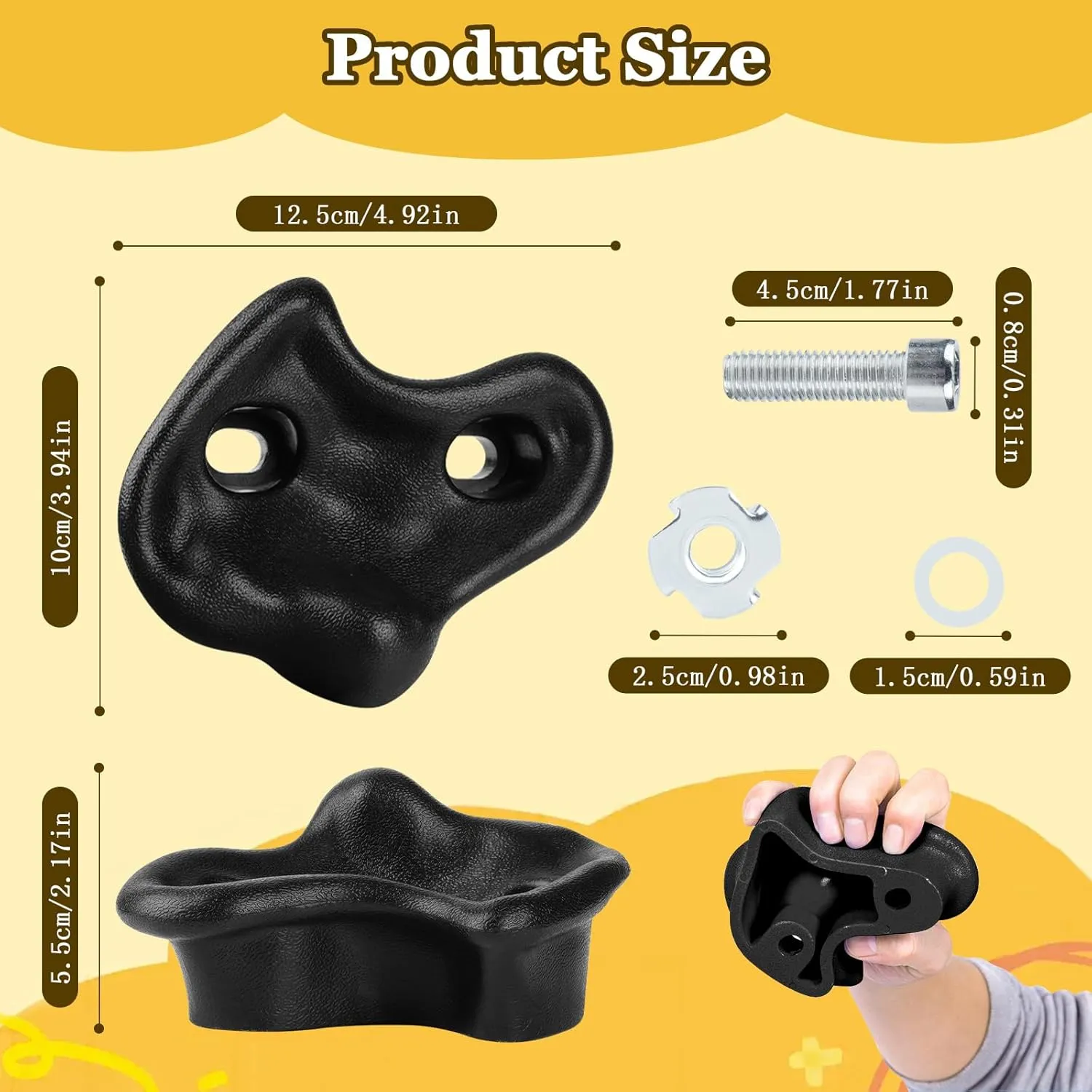 20PCS Rock Climbing Holds,Hard Plastic Rock Climbing Wall for Kids,Extra Large Climbing Rock Wall Grips with Mounting Hardware and Wrench for Indoor Outdoor Playground,Installed on Wooden Board,Black