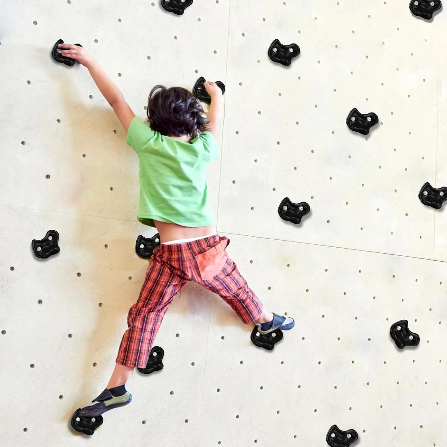 20PCS Rock Climbing Holds,Hard Plastic Rock Climbing Wall for Kids,Extra Large Climbing Rock Wall Grips with Mounting Hardware and Wrench for Indoor Outdoor Playground,Installed on Wooden Board,Black