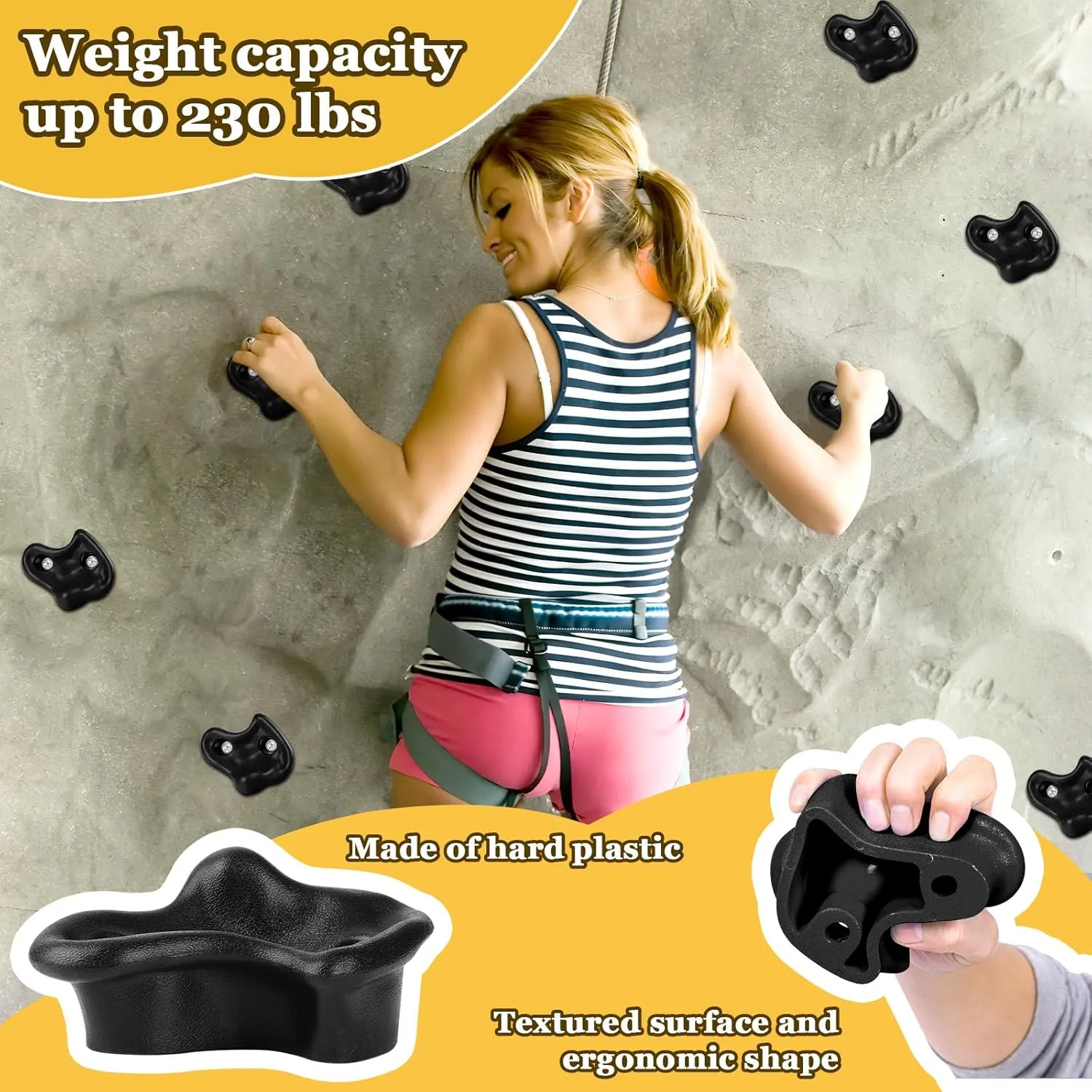 20PCS Rock Climbing Holds,Hard Plastic Rock Climbing Wall for Kids,Extra Large Climbing Rock Wall Grips with Mounting Hardware and Wrench for Indoor Outdoor Playground,Installed on Wooden Board,Black