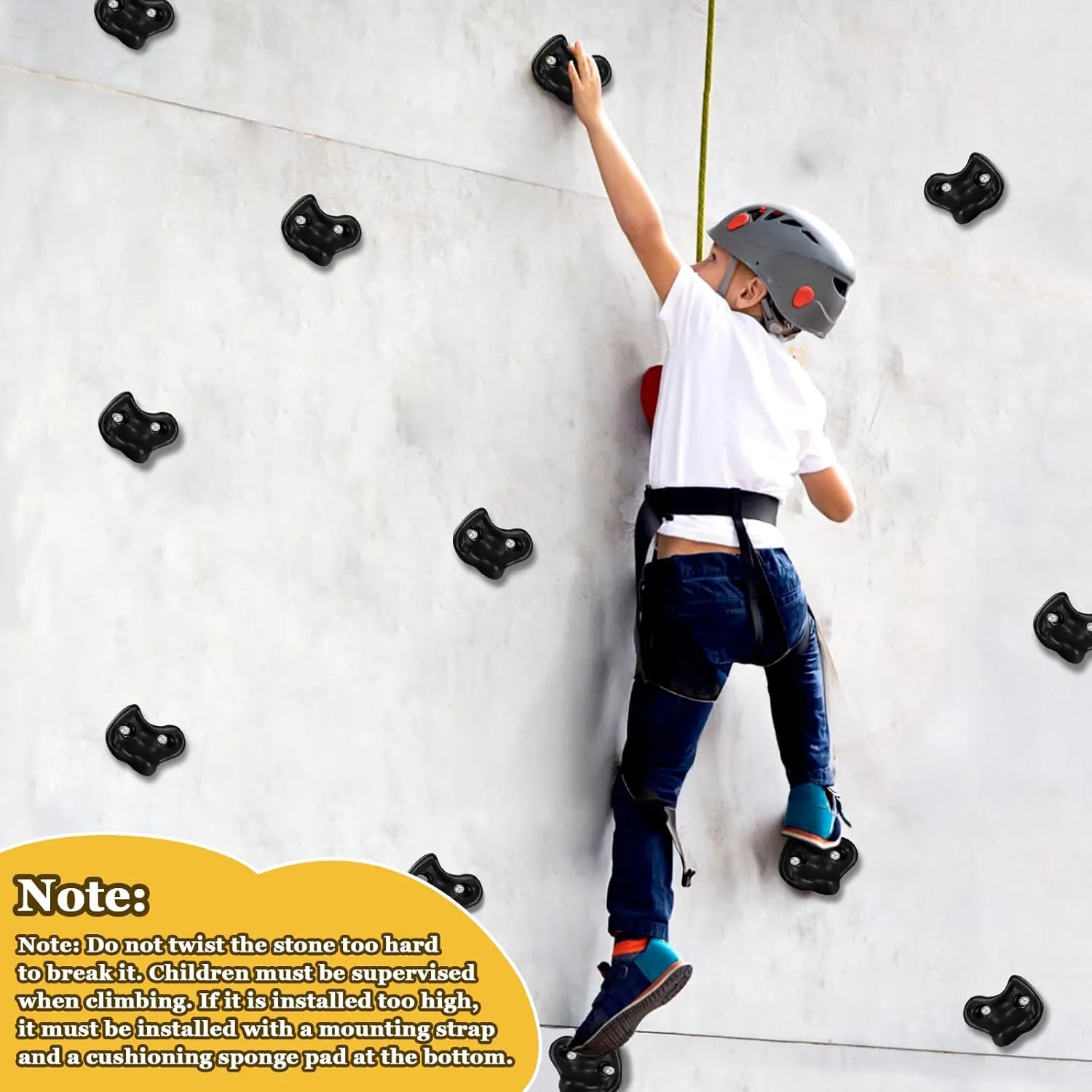 20PCS Rock Climbing Holds,Hard Plastic Rock Climbing Wall for Kids,Extra Large Climbing Rock Wall Grips with Mounting Hardware and Wrench for Indoor Outdoor Playground,Installed on Wooden Board,Black