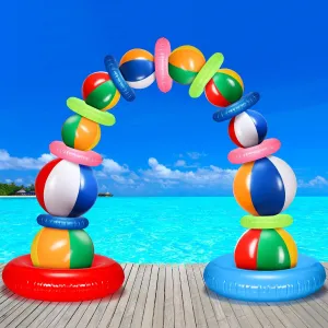 21 Pcs Summer Beach Party Arch Kit Include 4 Large 24 Inch Inflatable Beach Ball, 6 Rainbow 16 Inch Pool Ball and 11 Inflatable Pool Swim Ring for Summer Party Decoration
