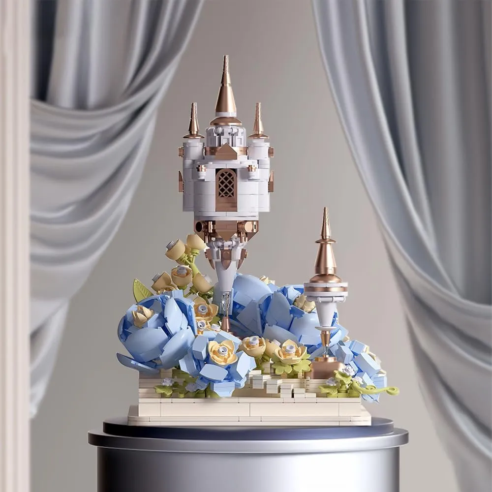 21338 Micro Bricks Rose Flowers Castle Buliding Blocks Set, 1039 Pieces MOC Rose Tower Idea Dream Palace Achitecture, STEM Clamping Blocks Toy Gift for Boys Girls Teens and Adults