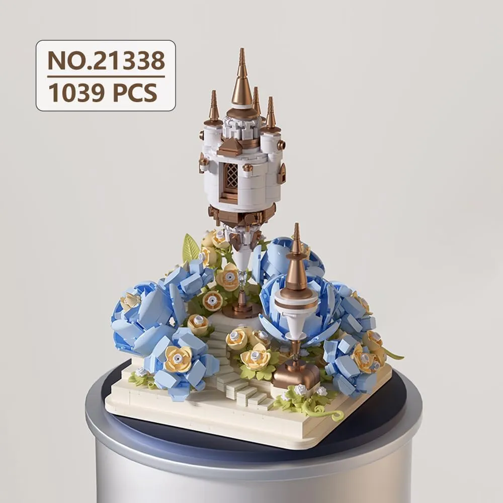 21338 Micro Bricks Rose Flowers Castle Buliding Blocks Set, 1039 Pieces MOC Rose Tower Idea Dream Palace Achitecture, STEM Clamping Blocks Toy Gift for Boys Girls Teens and Adults
