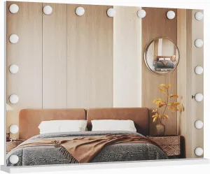 23"x 18" Large Square LED Vanity Mirror with Aluminum Alloy Frame and Glass, 3-Color Dimmable Lighting, Smart Touch Control, 3X Magnification, Portable Charging Makeup Mirrors, White