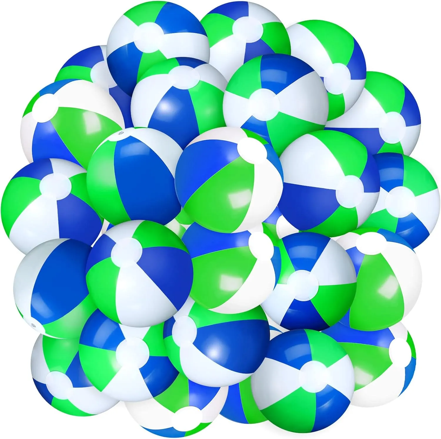 24 Pack 16 Inches Inflatable Beach Ball Kids and Adults Blow up Rainbow Colored Beach Ball for Beach Pool Party Favors School Water Games Toys Summer Supplies (Blue, Green, White)