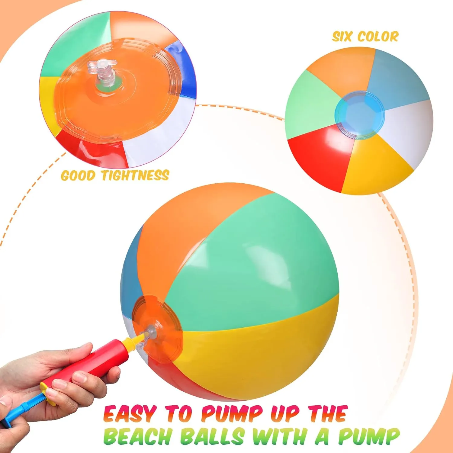 24 Pack 16 Inches Inflatable Beach Ball Kids and Adults Blow up Rainbow Colored Beach Ball for Beach Pool Party Favors School Water Games Toys Summer Supplies (Colorful)