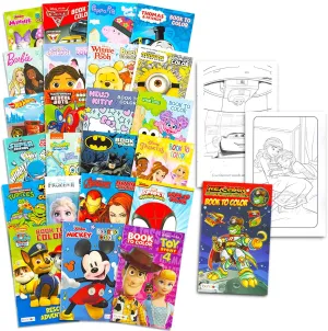 24 Pack Small Coloring Book Set - Bundle of Classroom Prizes, Rewards, Party Favors with Disney, Nick, More | Mini Activity Kits for Kids Ages 2-8