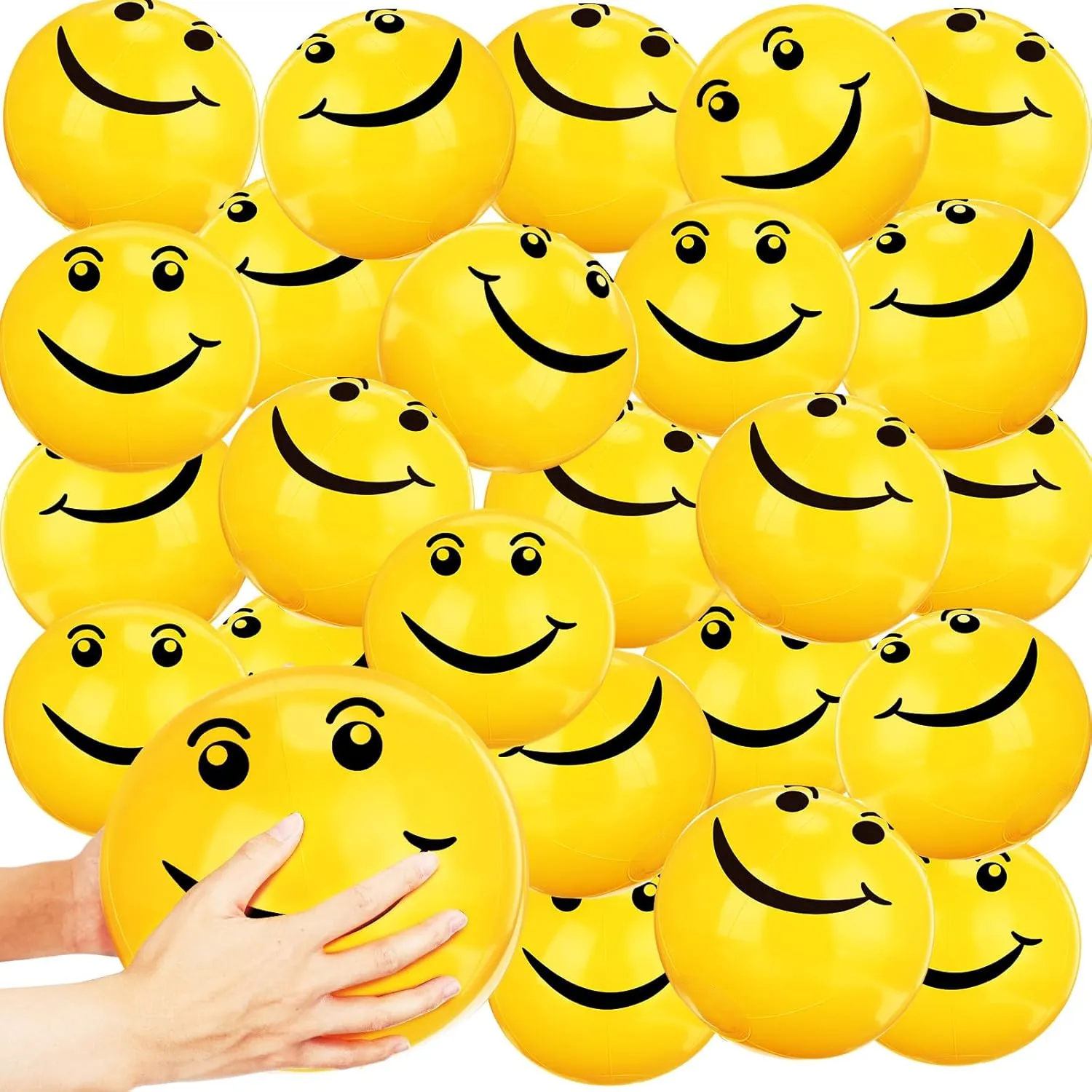 24 Pieces Smile Face Inflatable Beach Balls Party Pack Inflatable Beach Balls Bulk Yellow Colored Water Balls Classic Blow up Beach Pool Toys for Summer Vacation Hawaiian Party Favors (12 Inch)