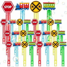 24 Pcs Train Party Favors Train Bubble Wands for Kids Transportation Party Goodie Bag Filler Bubbles Wands Bulk Car Toys Gifts Decor for Birthday Wedding Bridal Baby Shower Anniversaries