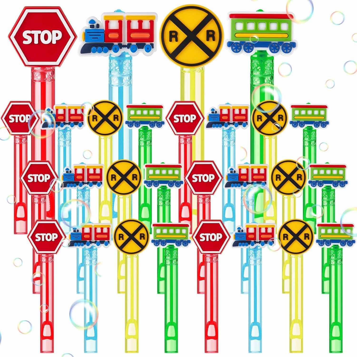 24 Pcs Train Party Favors Train Bubble Wands for Kids Transportation Party Goodie Bag Filler Bubbles Wands Bulk Car Toys Gifts Decor for Birthday Wedding Bridal Baby Shower Anniversaries
