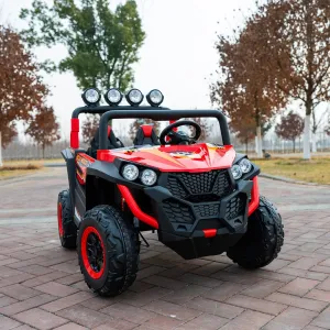 24V 2-Seater Kids Ride-On UTV, 4WD Electric Car with Parent Remote Control, 4x200W Motor, Spring Suspension, LED Headlights & Searchlights, Bluetooth Music, 3-Speed, New Edition, Red