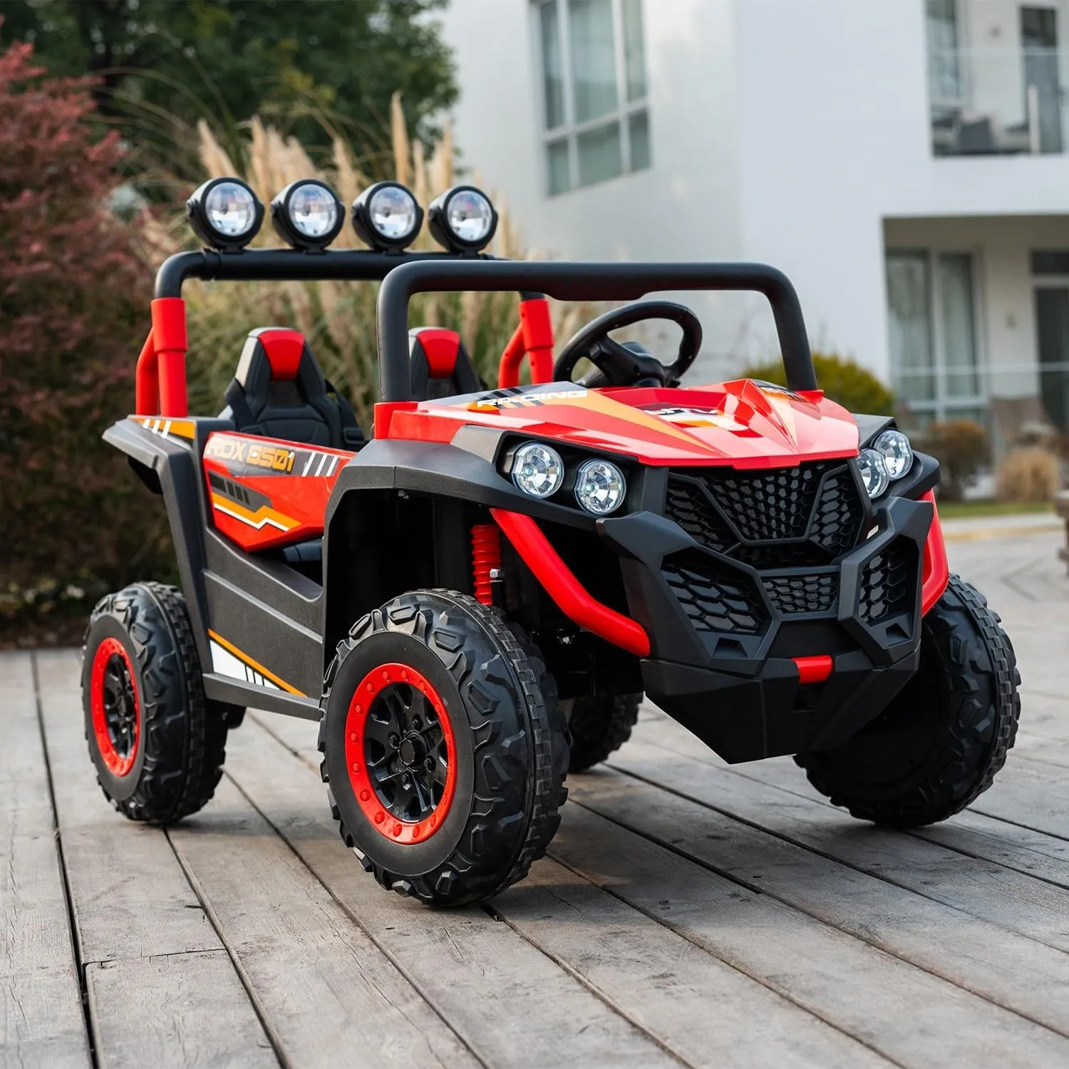 24V 2-Seater Kids Ride-On UTV, 4WD Electric Car with Parent Remote Control, 4x200W Motor, Spring Suspension, LED Headlights & Searchlights, Bluetooth Music, 3-Speed, New Edition, Red