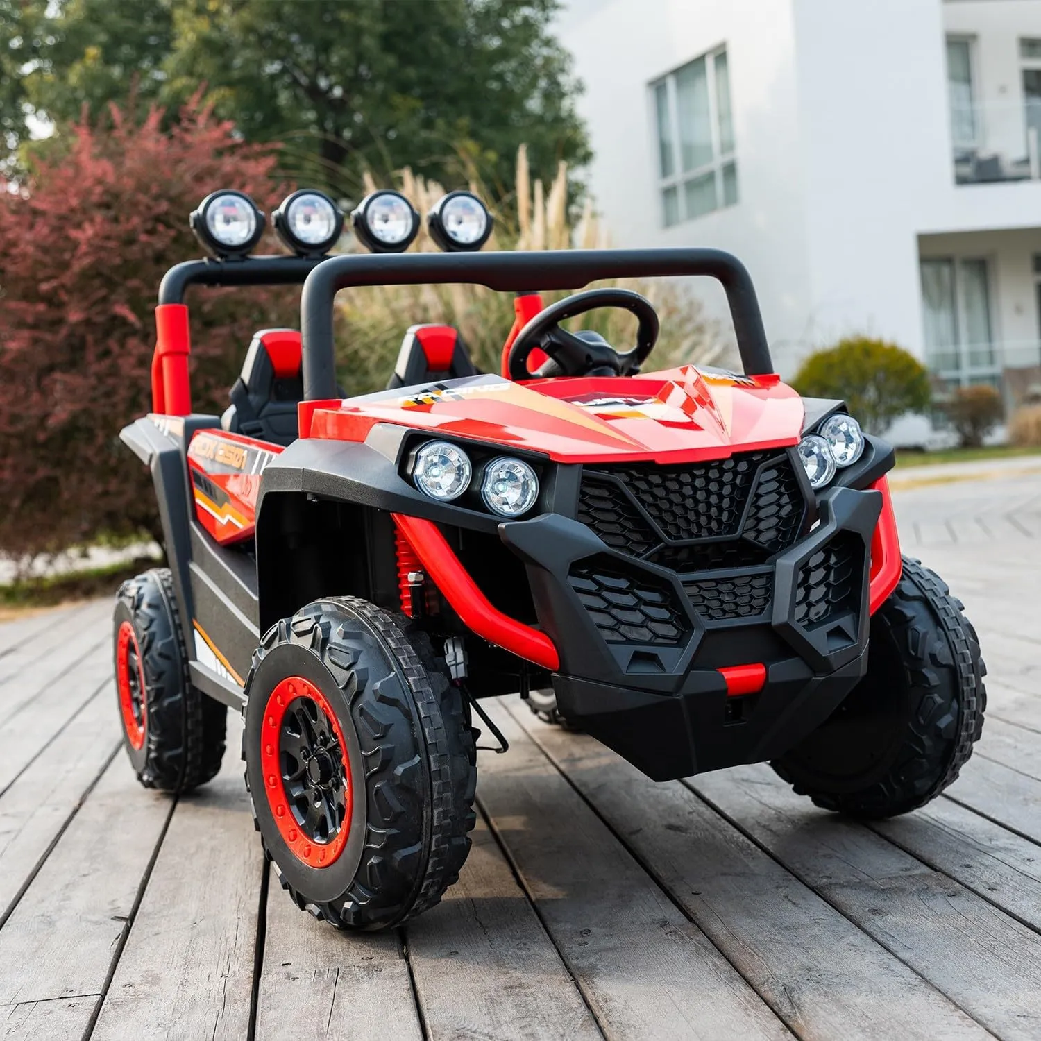 24V 2-Seater Kids Ride-On UTV, 4WD Electric Car with Parent Remote Control, 4x200W Motor, Spring Suspension, LED Headlights & Searchlights, Bluetooth Music, 3-Speed, New Edition, Red