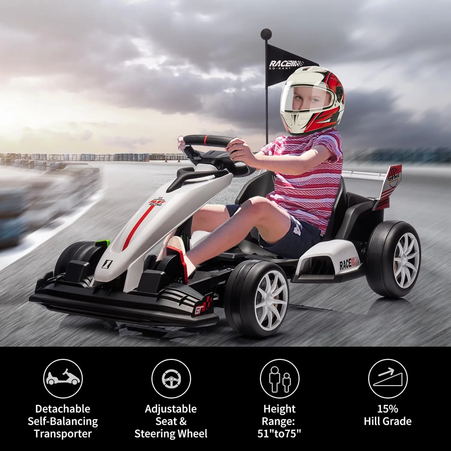 24V Electric Drift Kart for Kids, Ride Car with Adjustable Seat & 8.5MPH Speed, EVA Silent Wheels, Parent-Safety Certified Ride-On Toy