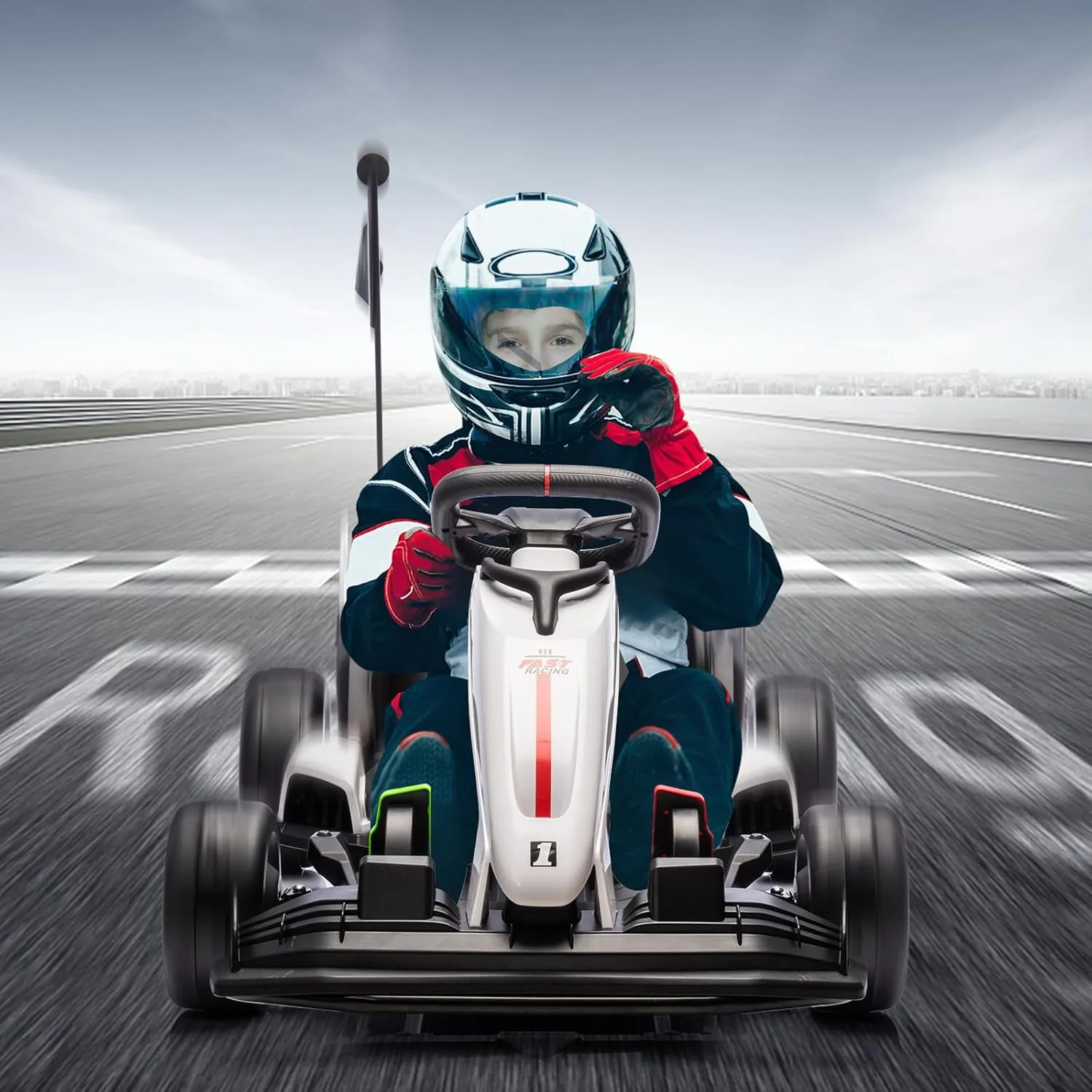 24V Electric Drift Kart for Kids, Ride Car with Adjustable Seat & 8.5MPH Speed, EVA Silent Wheels, Parent-Safety Certified Ride-On Toy