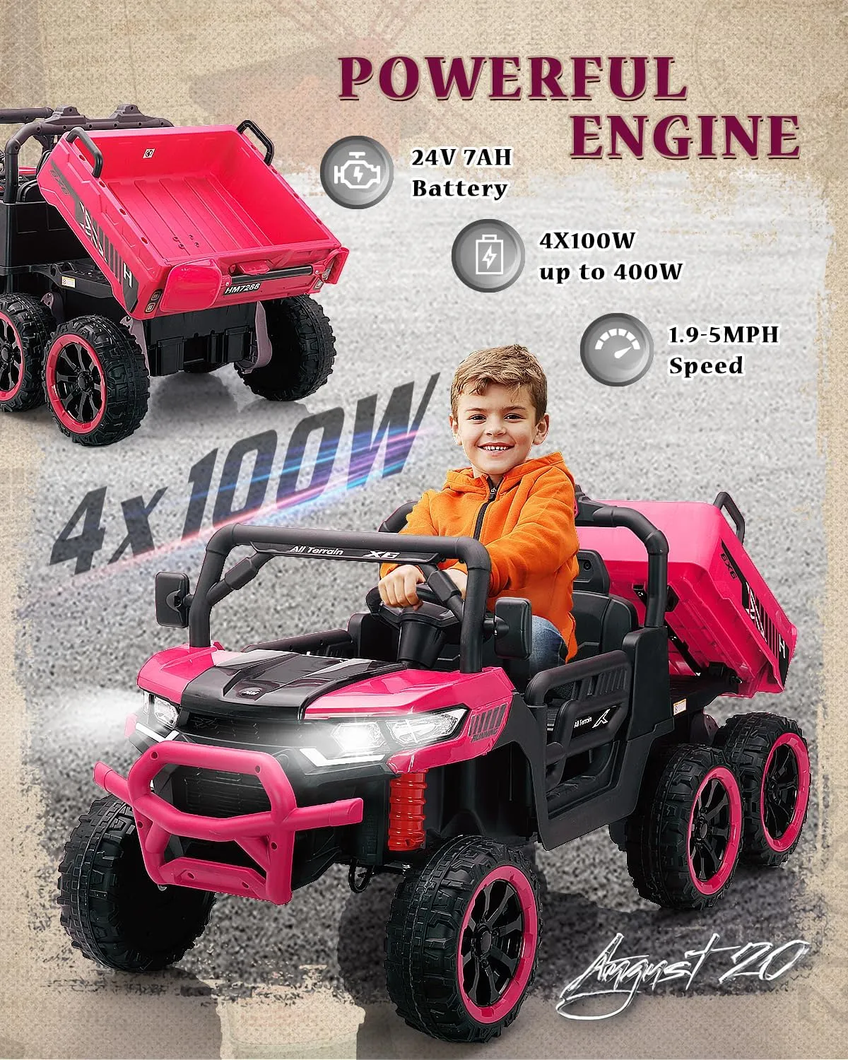 24V Two Seater Kids Ride on Dump Truck, Ride on Truck Car w/Remote Control, Electric Dump Bed, Extra Shovel, 4X100W Motor, Music, Wireless, LED Light, 4WD Ride on Toys Boy Girl (Pink)