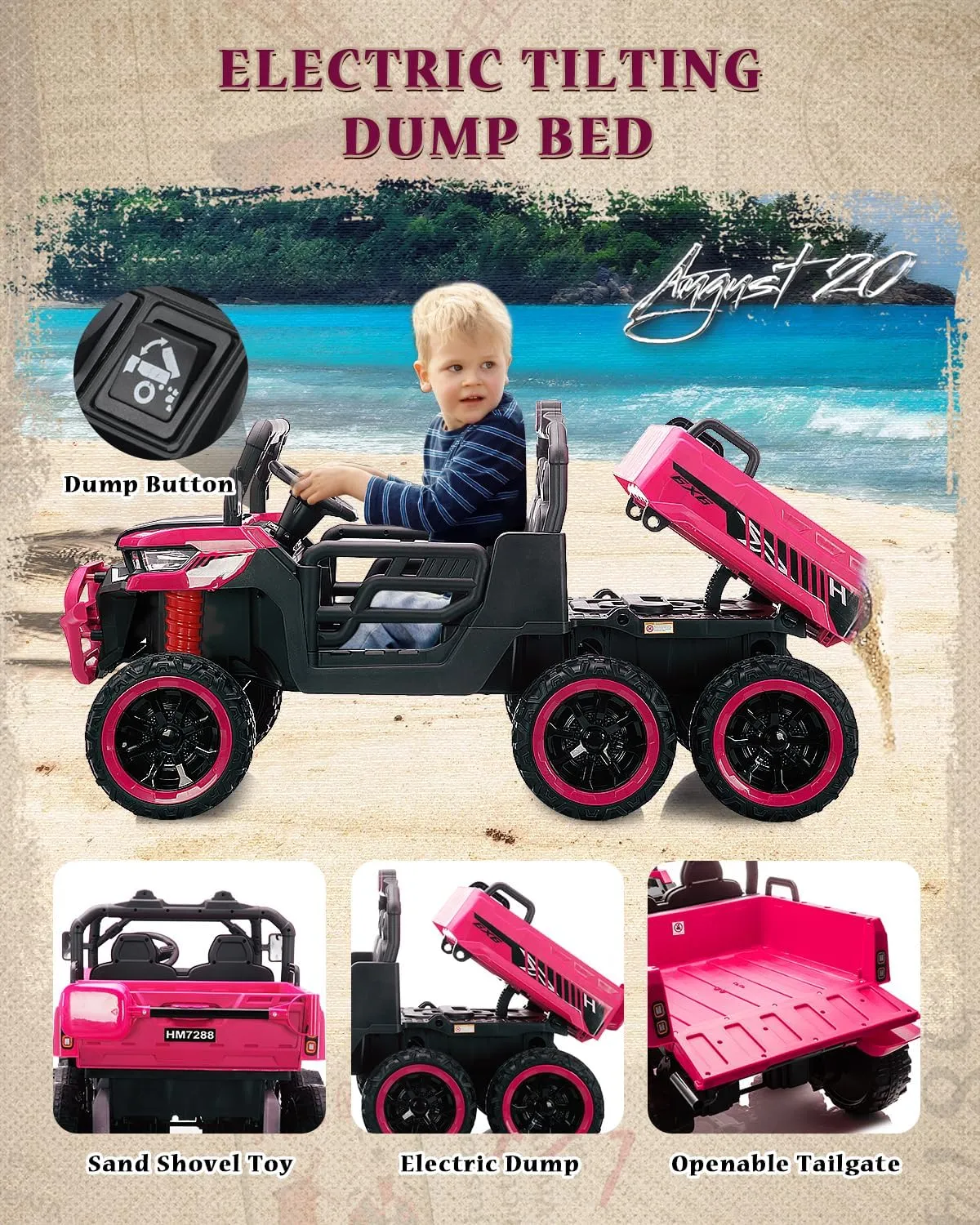 24V Two Seater Kids Ride on Dump Truck, Ride on Truck Car w/Remote Control, Electric Dump Bed, Extra Shovel, 4X100W Motor, Music, Wireless, LED Light, 4WD Ride on Toys Boy Girl (Pink)