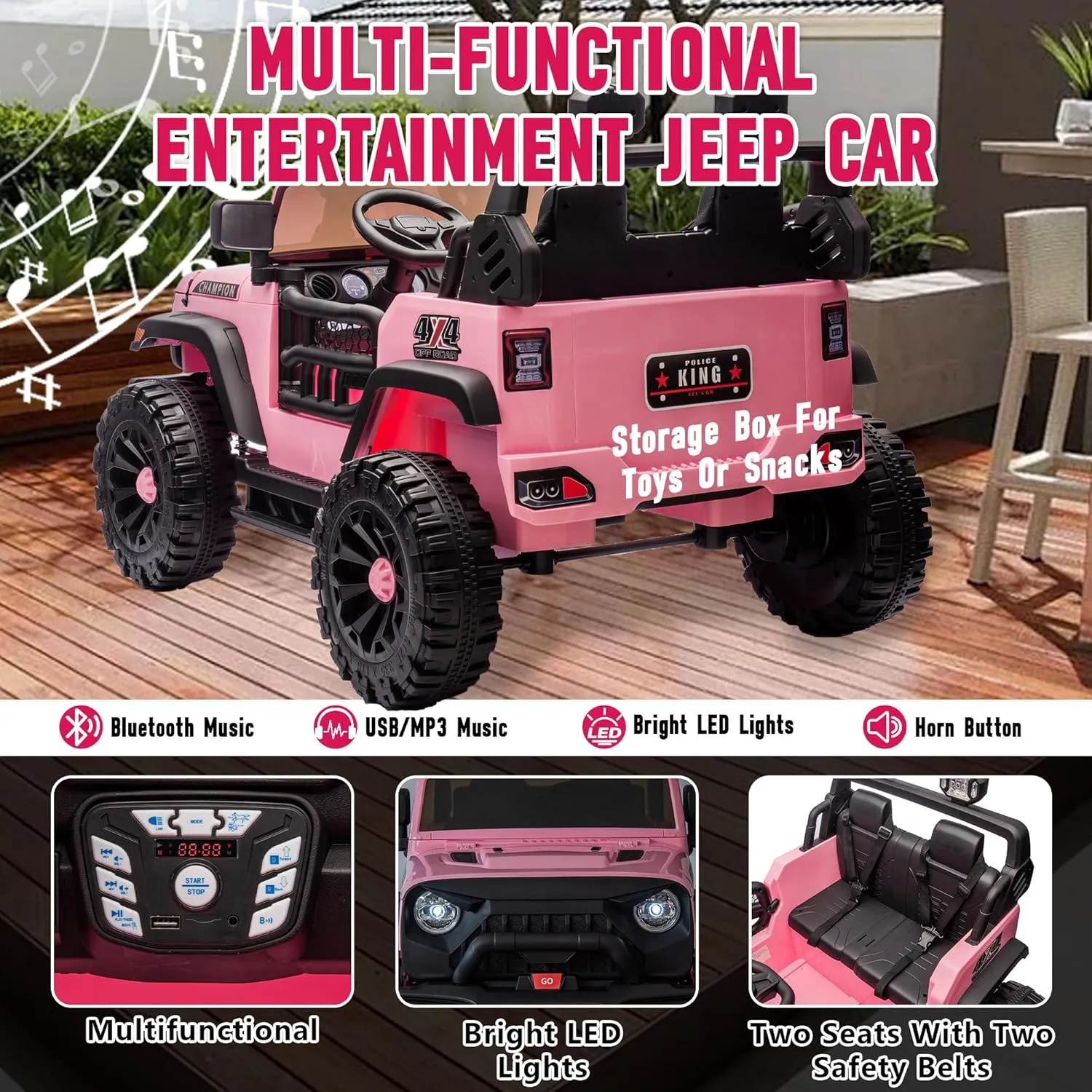 24V Two-Seater Ride on Jeep Car, 400W Motor Kids' Electric Vehicles W/Parents Control, Ride on Toys for Big Kids with Four-Wheels Suspension, Music, Bluetooth, USB, Headlights, Pink