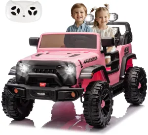 24V Two-Seater Ride on Jeep Car, 400W Motor Kids' Electric Vehicles W/Parents Control, Ride on Toys for Big Kids with Four-Wheels Suspension, Music, Bluetooth, USB, Headlights, Pink