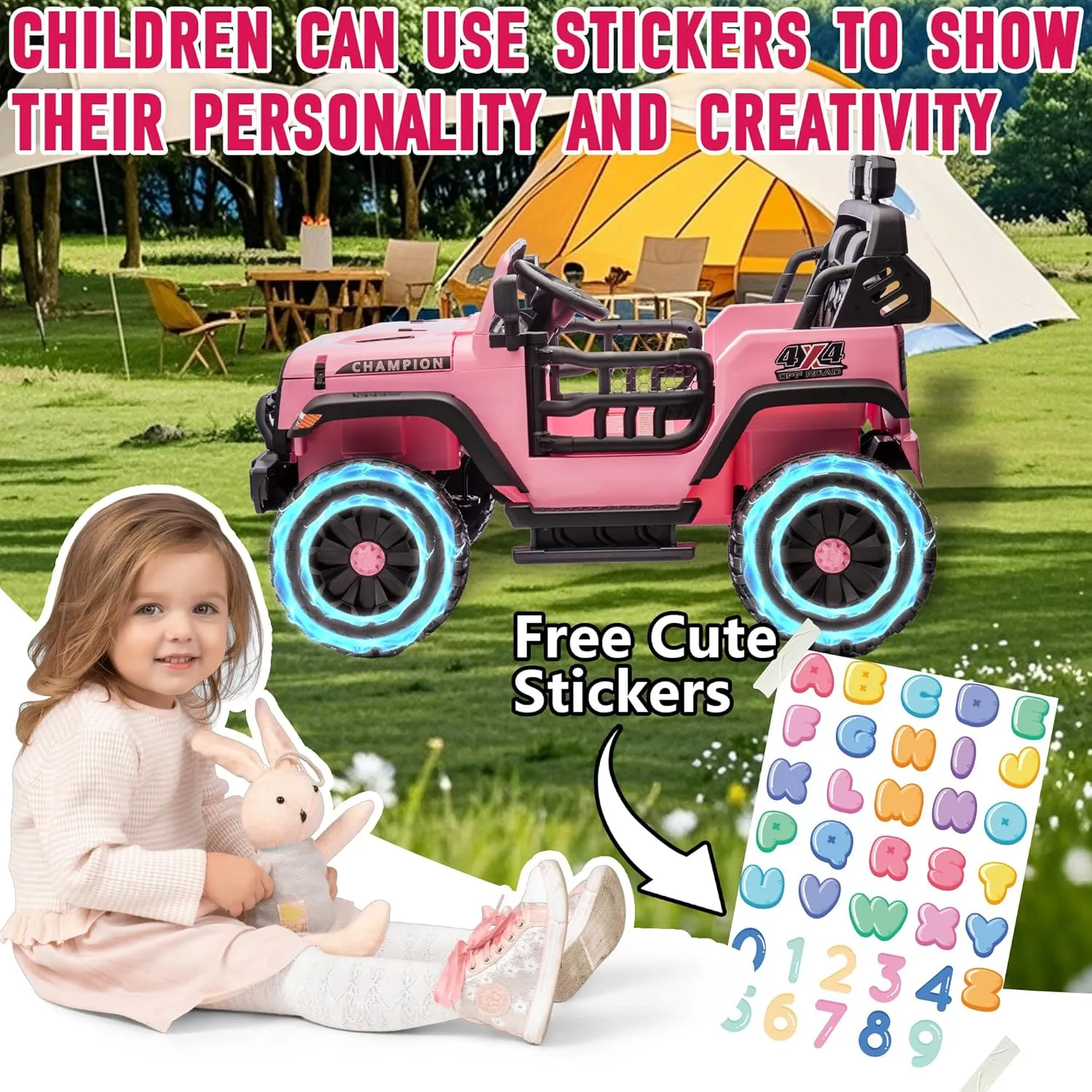 24V Two-Seater Ride on Jeep Car, 400W Motor Kids' Electric Vehicles W/Parents Control, Ride on Toys for Big Kids with Four-Wheels Suspension, Music, Bluetooth, USB, Headlights, Pink