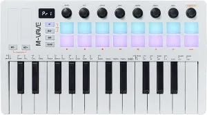 25 Keys 16 Backlit Drum Pads MIDI Keyboard – Professional Beat Maker and Keytar for Keyboard Music Production Builtin Battery Wireless Connect White