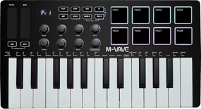 25 Keys 8 Backlit Drum Pads MIDI Keyboard – Professional Beat Maker and Keytar for Keyboard Music Production Builtin Battery Wireless Connect Black