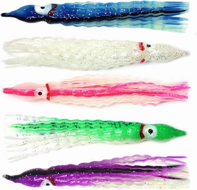 25pcs Fish WOW!® Glow 5" Squid Skirts 13cm Crinkle Hoochies Wavy Octopus Fishing Soft Lures Glow in The Dark
