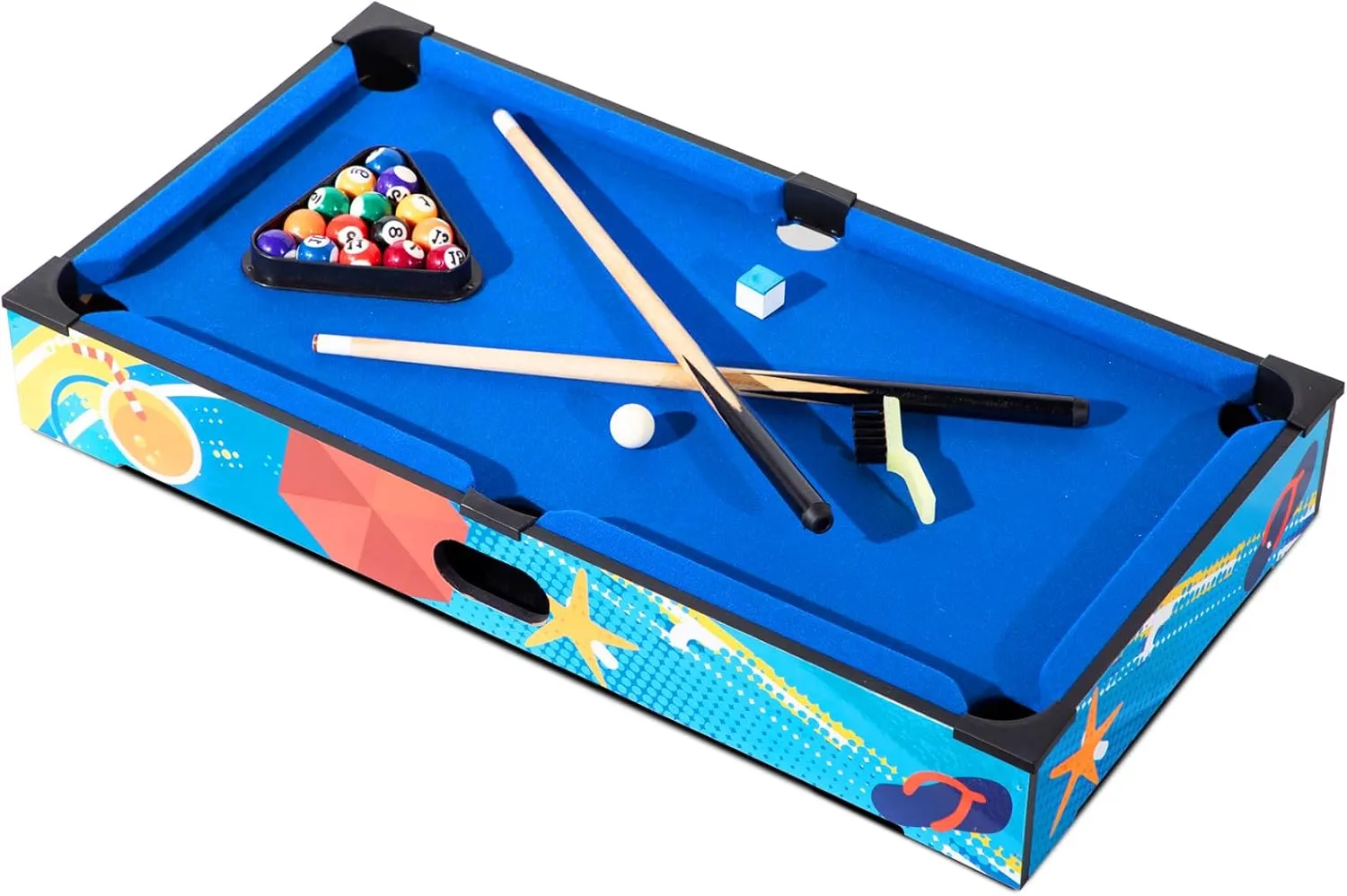 27" Mini Pool Table Set, Small Tabletop Pool Table, Portable Billiards Game Includes Small Billiards Balls, Pool Cues, Triangle Rack, Chalk, Brush for Family