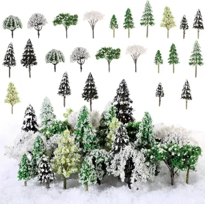 28 Pcs Miniature Model Trees for Diorama Mini Tiny Snowy Tree Figurine Winter Small Trees for Villages, Craft, Model Train Scenery Accessories
