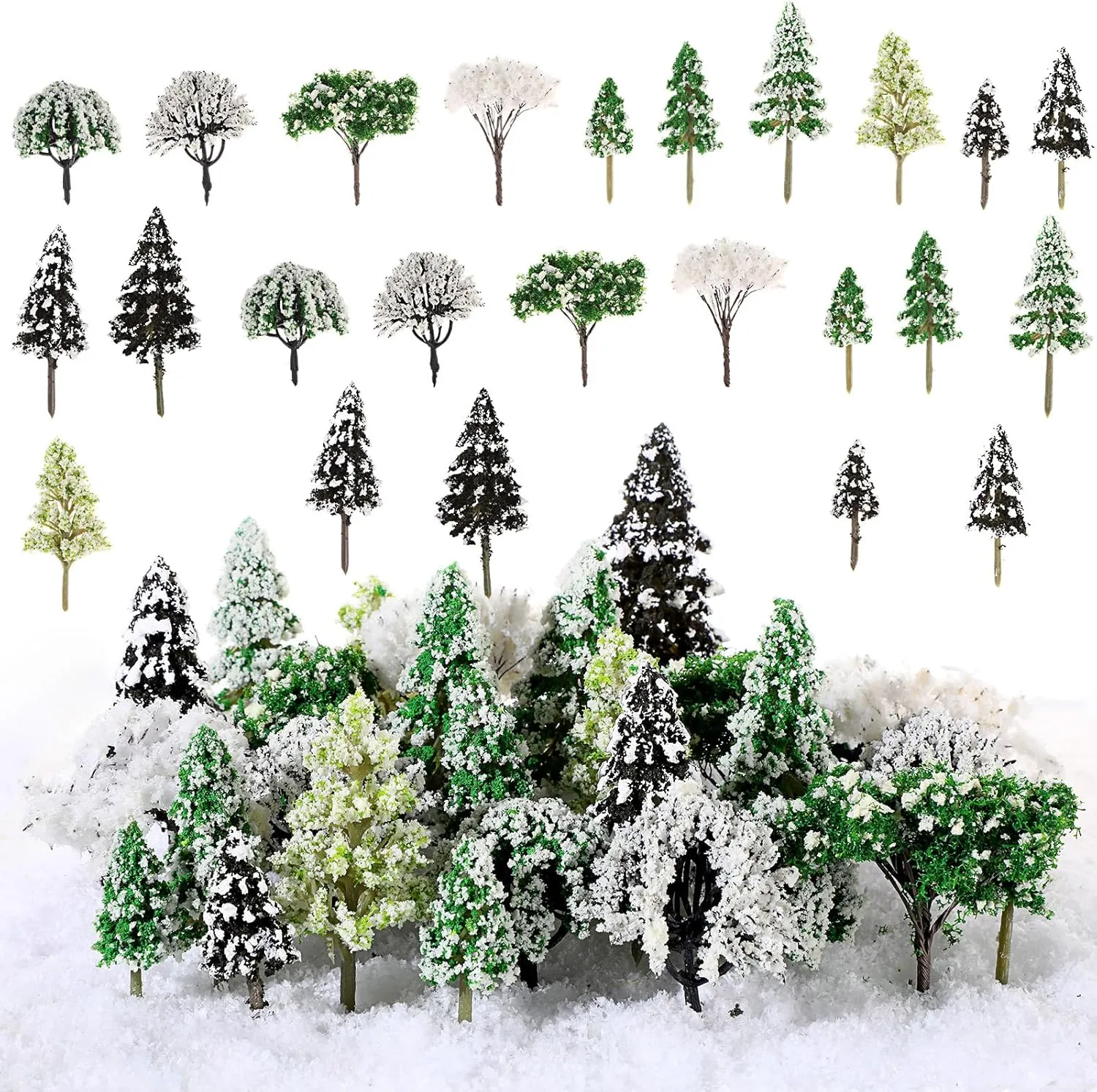 28 Pcs Miniature Model Trees for Diorama Mini Tiny Snowy Tree Figurine Winter Small Trees for Villages, Craft, Model Train Scenery Accessories