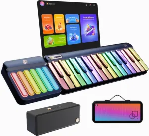 29-Key(Expandable to 88-Key) Smart Piano Keyboard with Speaker, Rainbow Lighting Keys, Beginner Lessons, 256 Tones, 100  Chords, Sustain Pedal Jack, and Electric Keyboard Piano Audio Input