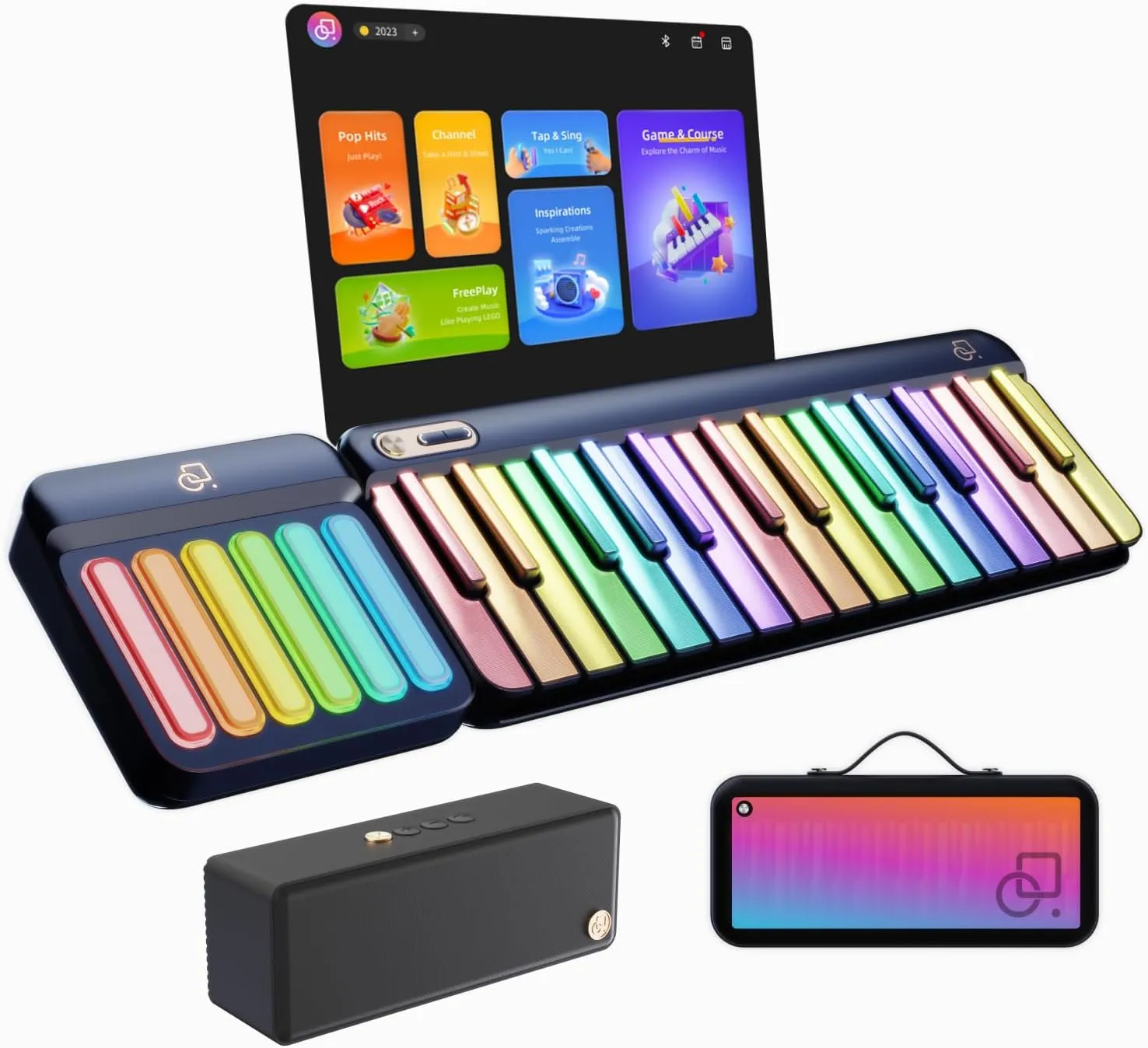 29-Key(Expandable to 88-Key) Smart Piano Keyboard with Speaker, Rainbow Lighting Keys, Beginner Lessons, 256 Tones, 100  Chords, Sustain Pedal Jack, and Electric Keyboard Piano Audio Input