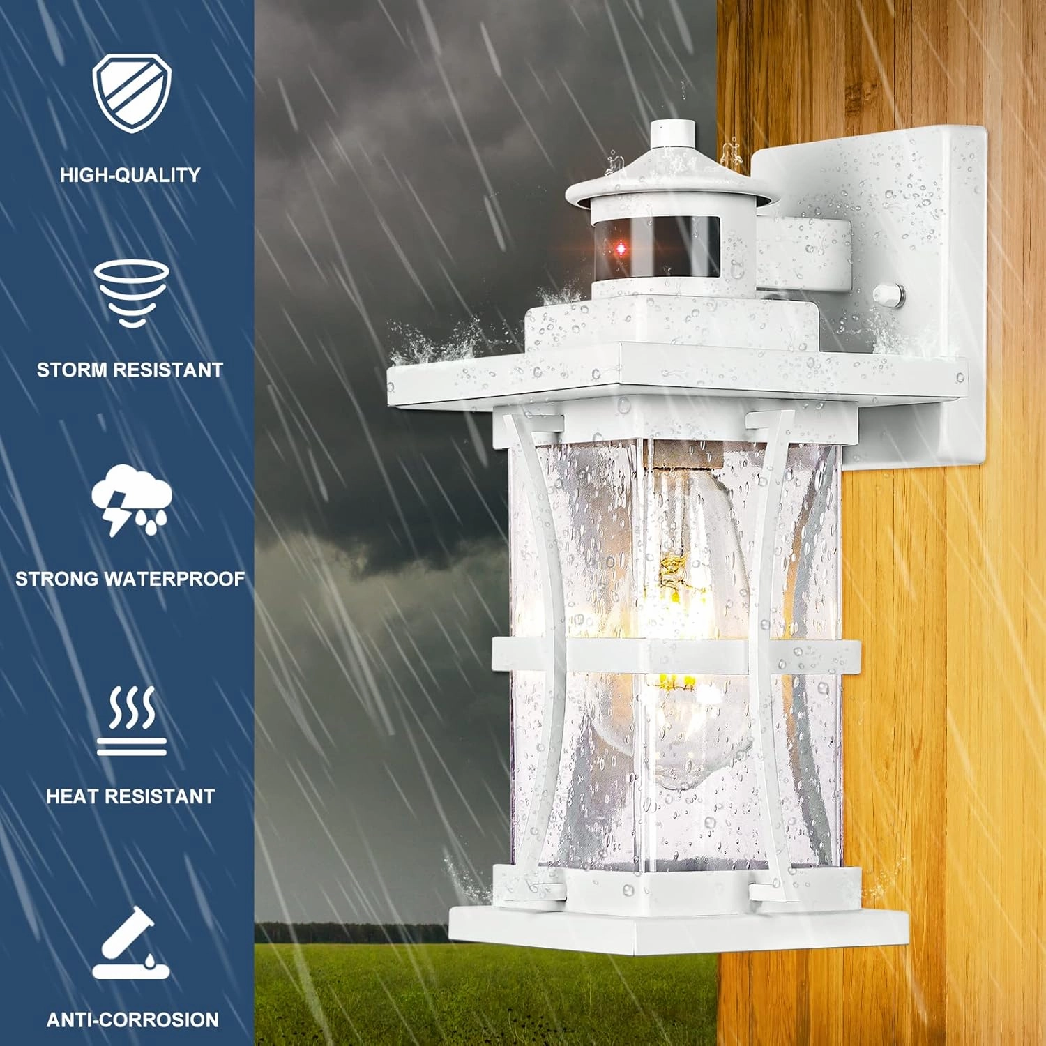 2 Packs White Motion Sensor Outdoor Lights - Advanced Dusk to Dawn Outdoor Lighting, Waterproof Exterior Light Wall Mount Fixtures, Anti-Rust Porch Outside Lights Wall Sconce for House, Garage, Square
