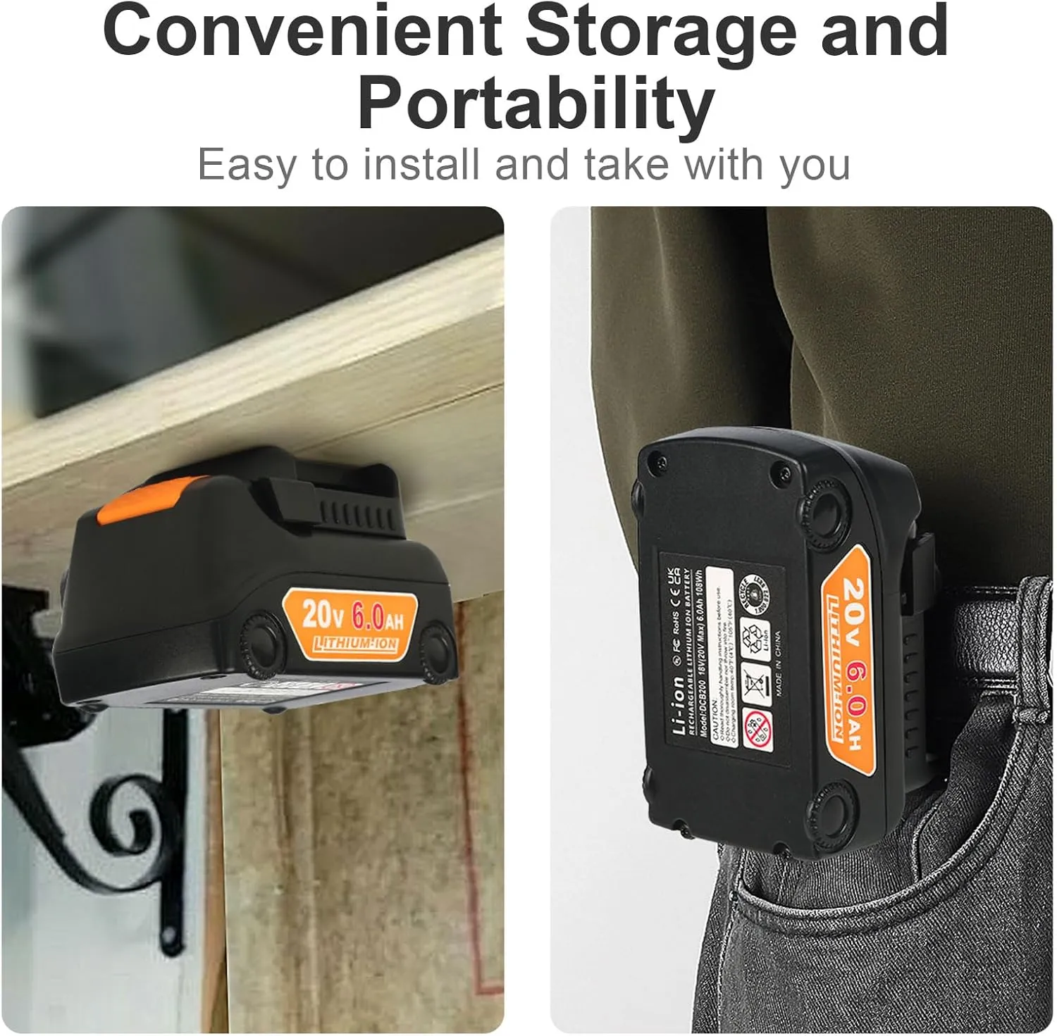 2Pack 20V 6.0Ah Replacement for Dewalt 20V Max Battery Cordless Tool Battery DCB200 DCB203 DCB204 DCB206