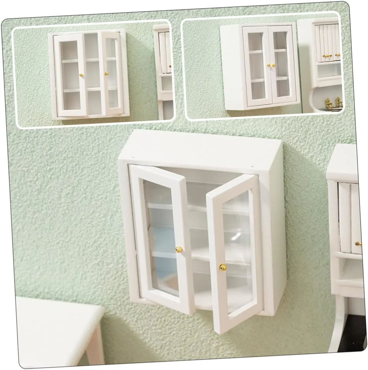 2pcs Dollhouse Bathroom Hanging Cabinet Micro Landscape Decor Chic Doll Furniture for Mini House Decoration Present for Miniature Enthusiasts
