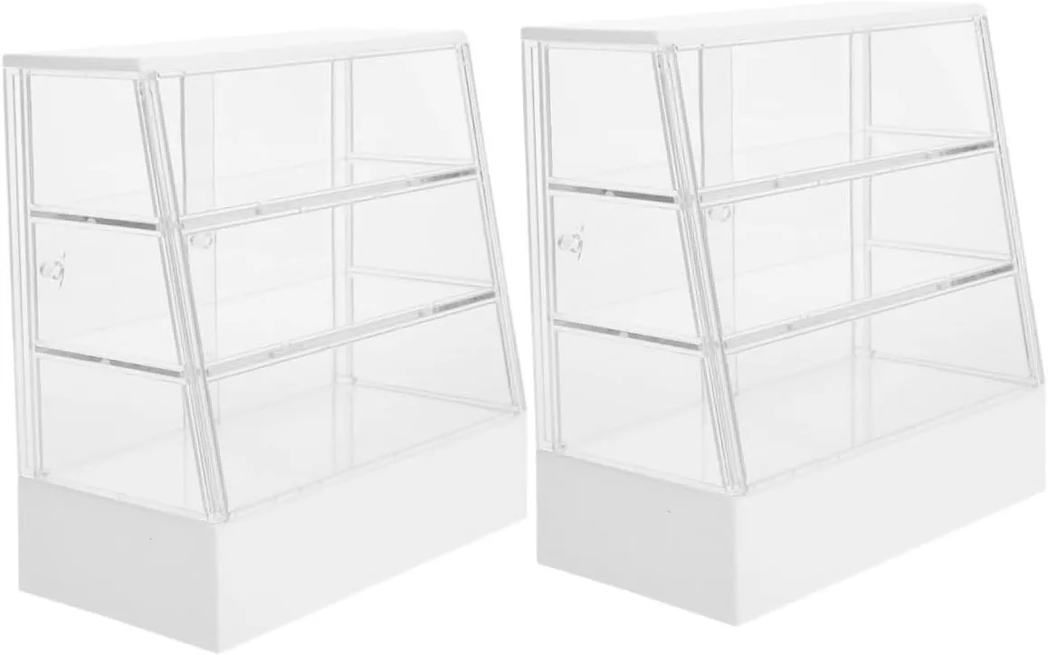 2Pcs Mini Cake Display Cabinet for Dollhouse Realistic Doll House Furniture Bakery Model Lightweight Decoration for Miniature Kitchen and Accessory