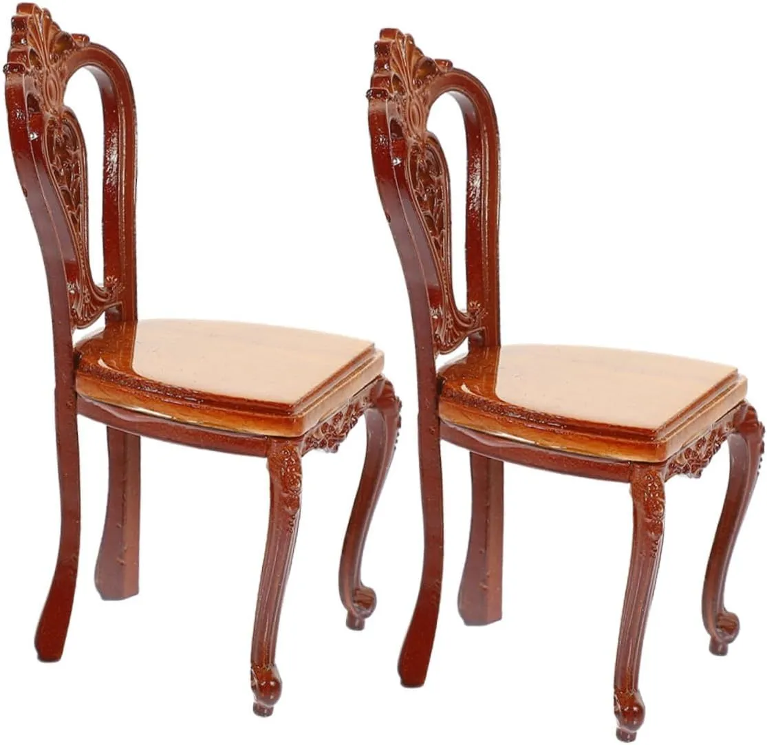 2pcs Miniature Dollhouse Chair Retro Furniture for Living Room Bedroom Garden Decor for Boys and Girls Playtime Creative Scenes