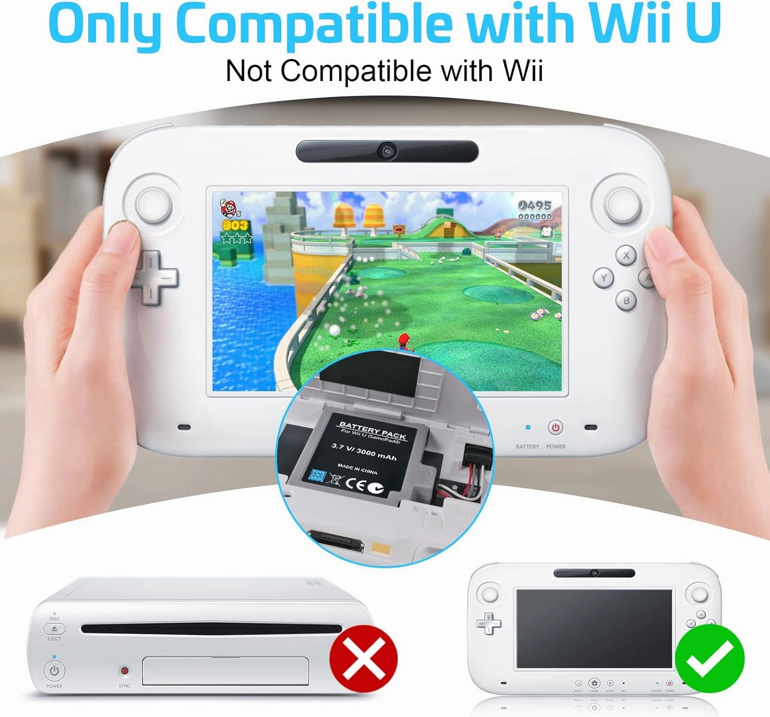 2Pcs Battery Pack for Wii U Gamepad, Rechargeable Battery Replacement with Screwdriver for Nintendo Wii U Gamepad WUP-012, WUP-010