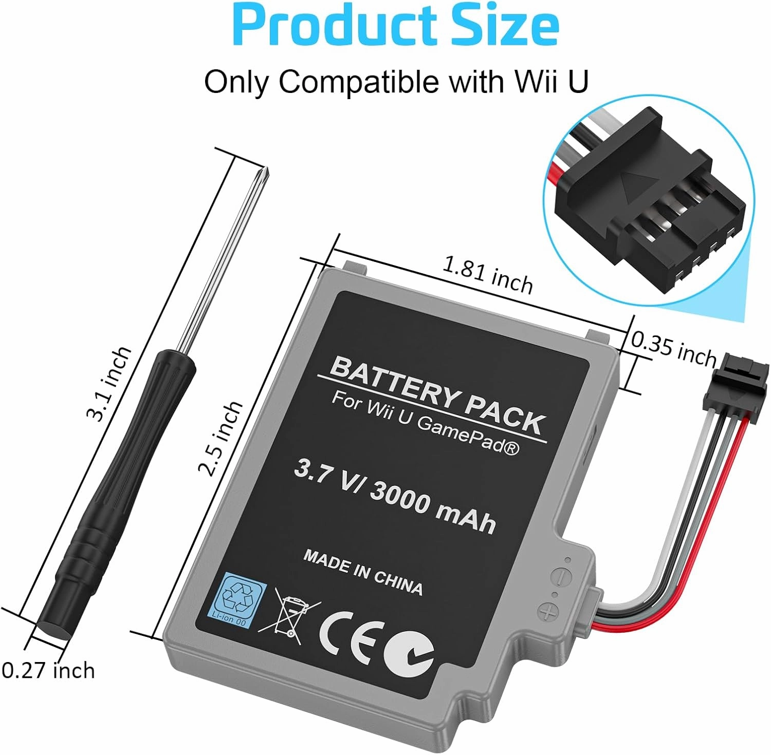 2Pcs Battery Pack for Wii U Gamepad, Rechargeable Battery Replacement with Screwdriver for Nintendo Wii U Gamepad WUP-012, WUP-010