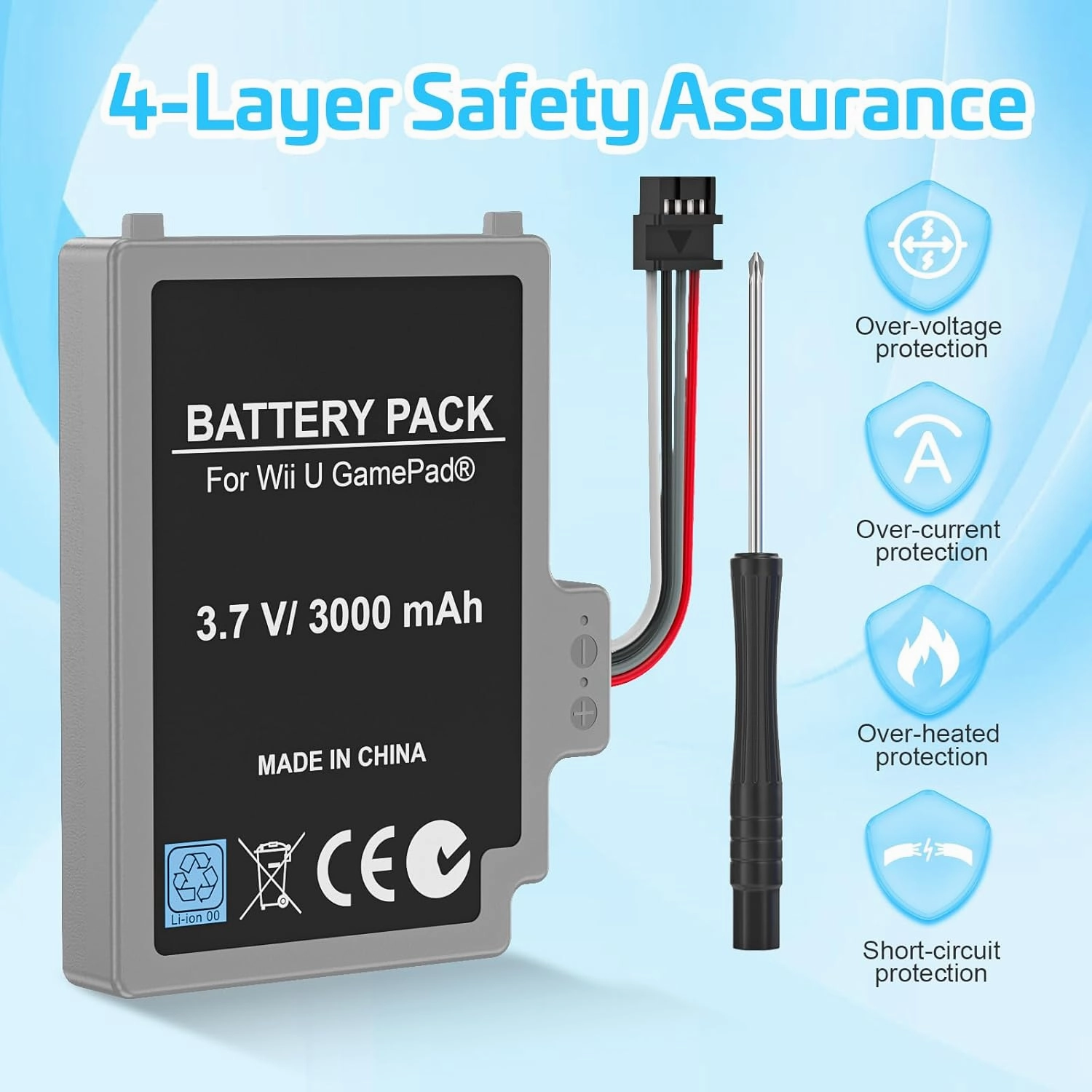2Pcs Battery Pack for Wii U Gamepad, Rechargeable Battery Replacement with Screwdriver for Nintendo Wii U Gamepad WUP-012, WUP-010