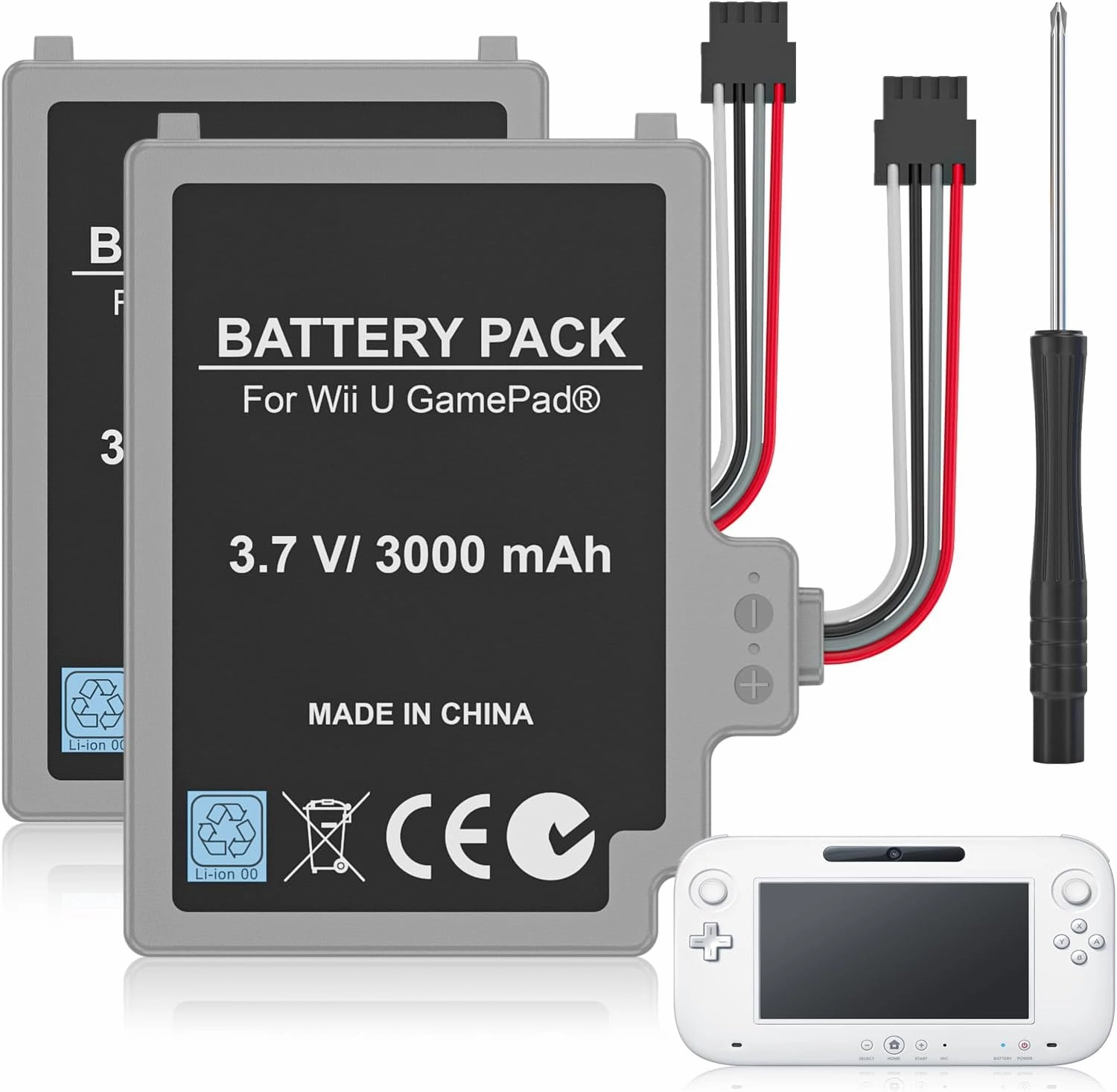 2Pcs Battery Pack for Wii U Gamepad, Rechargeable Battery Replacement with Screwdriver for Nintendo Wii U Gamepad WUP-012, WUP-010