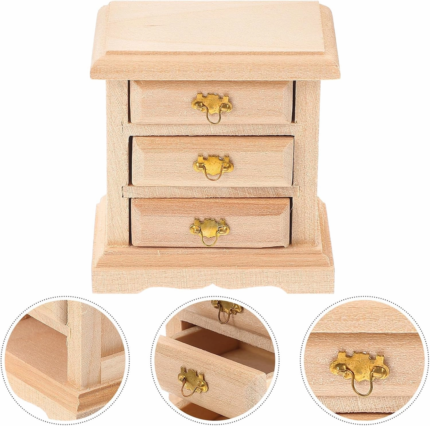2pcs Mini Wooden Nightstands for Dollhouse | 1:12 Scale Bedside Table Model | Khaki Furniture for Decoration | Small Night Stand Set for Bedroom | Smooth Surface, Realistic Design