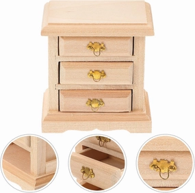 2pcs Mini Wooden Nightstands for Dollhouse | 1:12 Scale Bedside Table Model | Khaki Furniture for Decoration | Small Night Stand Set for Bedroom | Smooth Surface, Realistic Design