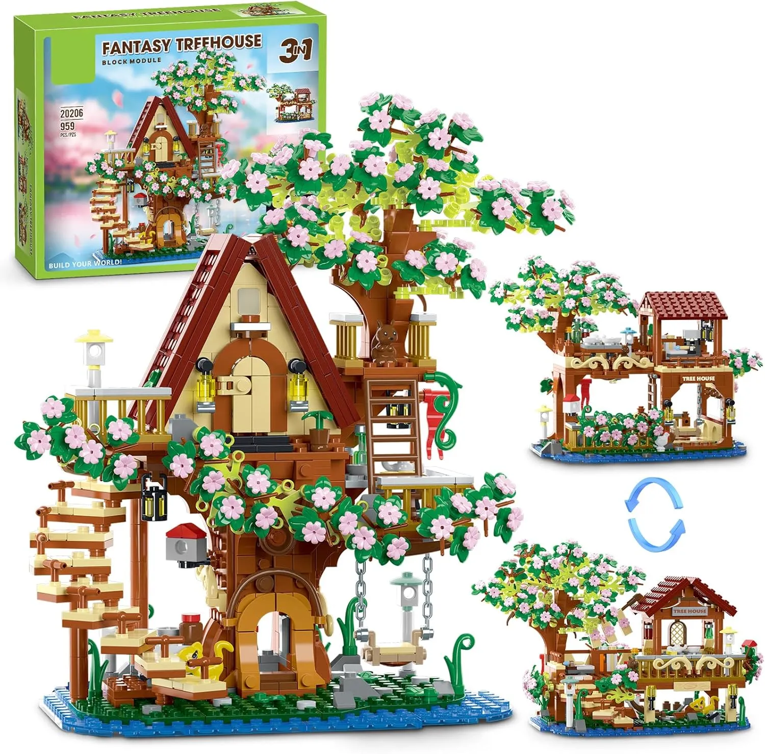 3 in 1 Cherry Blossom Treehouse Building Set, Ideas Flower Tree House Set for Adults, Collectible Creative Sakura Garden Toys Gifts for Kids 12  (995 PCS)
