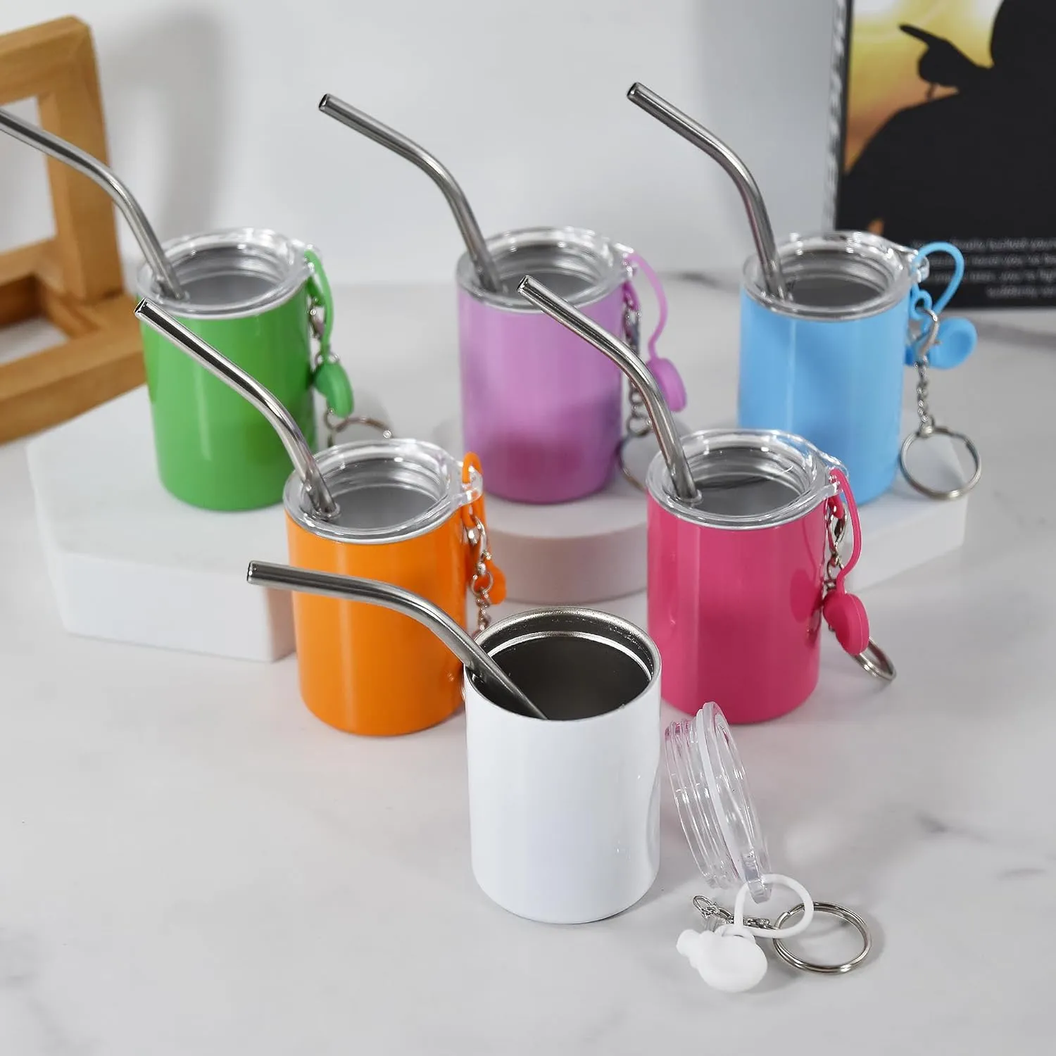3 oz Mini Tumbler Shot Glass with Straw and Lid 36 Pcs Sublimation Shot Glasses Tumblers Blank with Keychain Cute Shot Glasses Set for Wedding Party Whiskey Cocktail Bar, 6 Colored