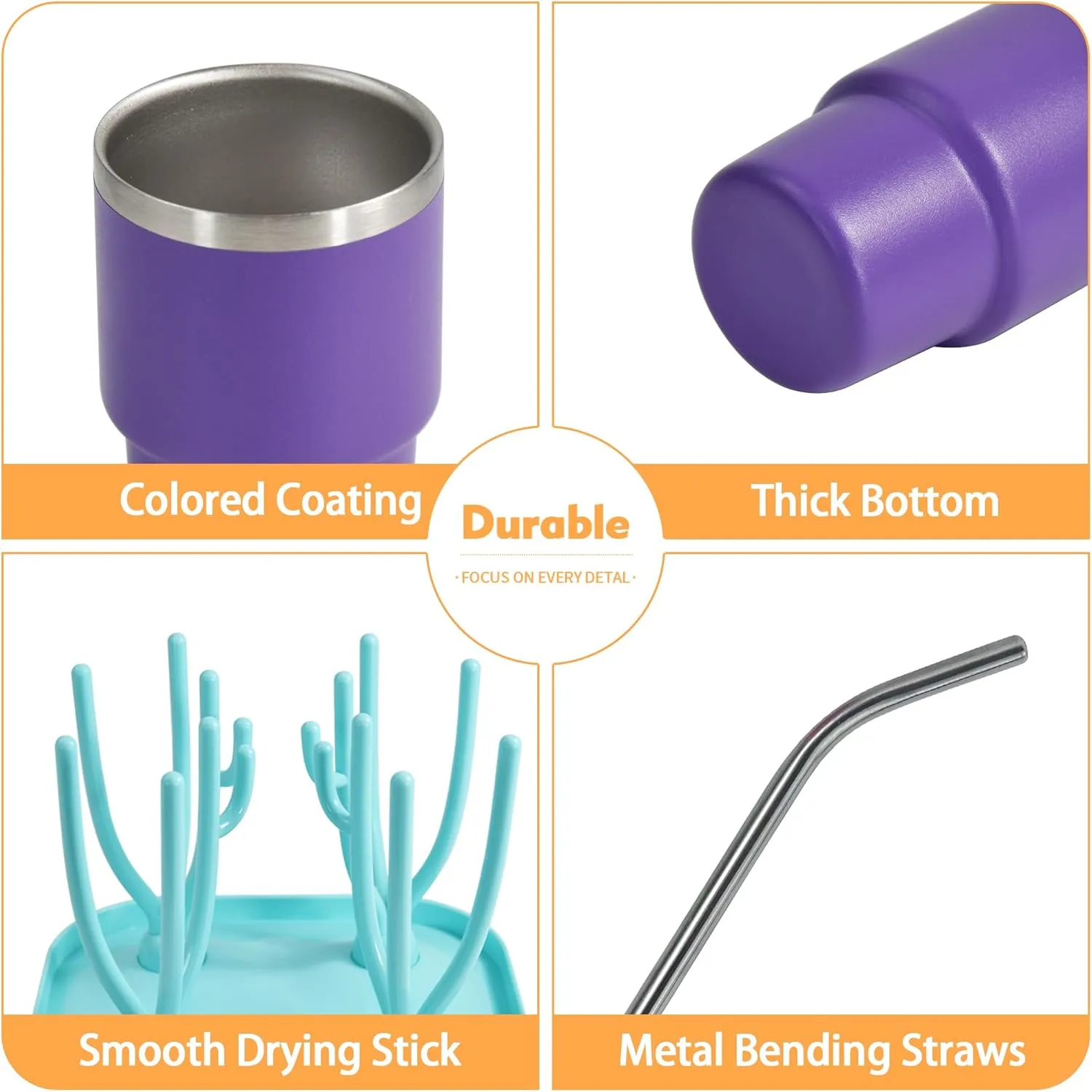 3 oz Stainless Steel Shot Glasses with Straw, Lid & Blue Drying Rack - 36 Pcs Mini Tumblers for Wedding Party, Whiskey Cocktail Bar