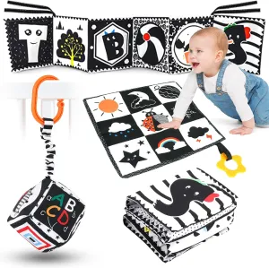 3 Pcs High Contrast Baby Toys for Newborns, 0-3 Months, 0-6 & 6-12 Months Soft Infant Toys - Montessori Learning Activities for Babies, Boys & Girls Gifts